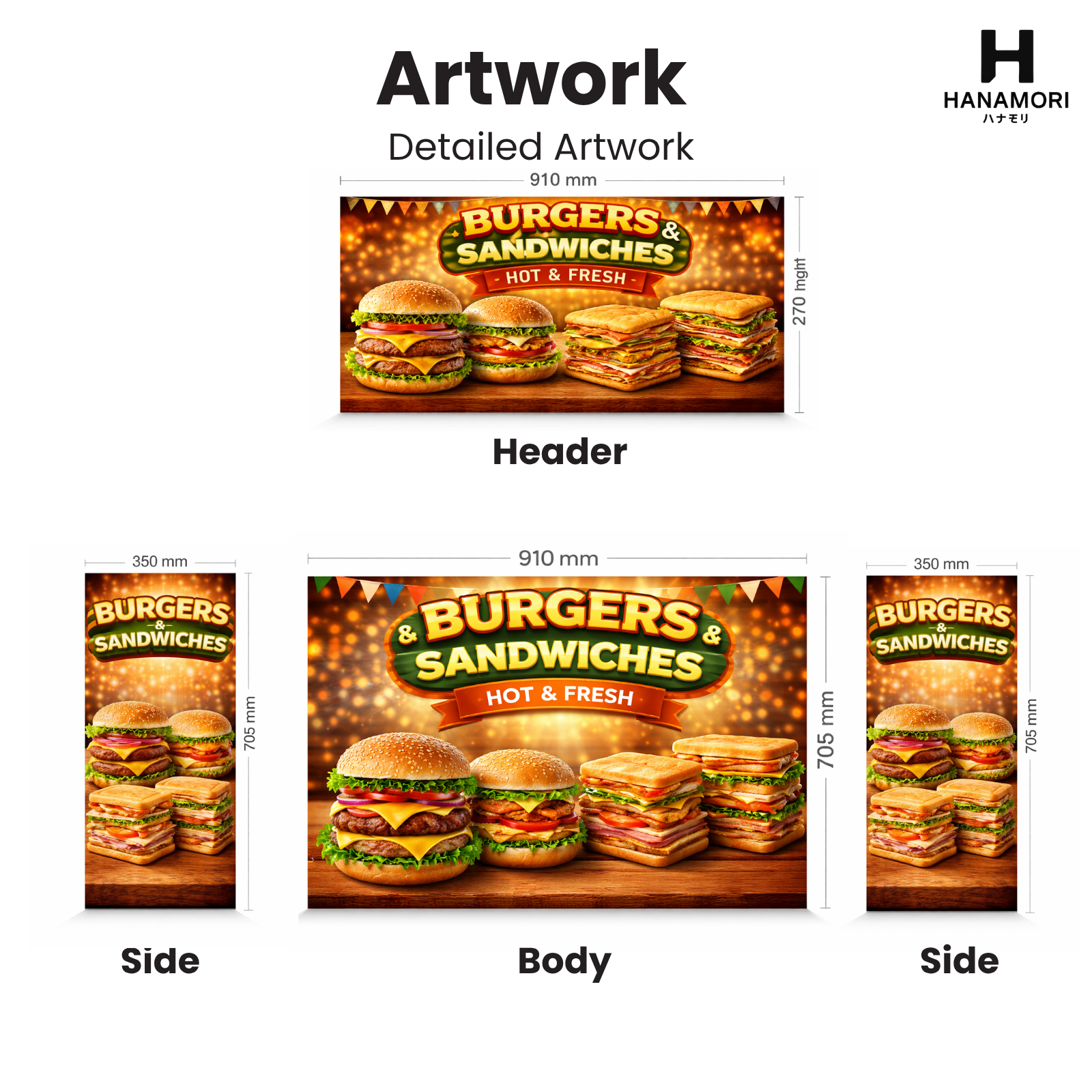 hanamori premium foldable burger & sandwich cart (with storage | lit | pre designed artwork) – 3×7 hanamori premium foldable burger & sandwich cart (with storage | lit | pre designed artwork) – 3×7