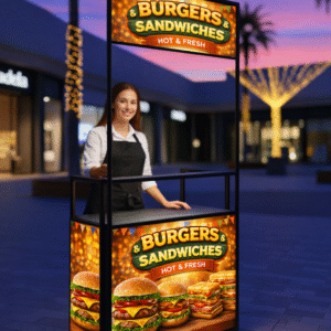 hanamori premium foldable burger & sandwich cart (with storage | lit | pre designed artwork) – 3×7