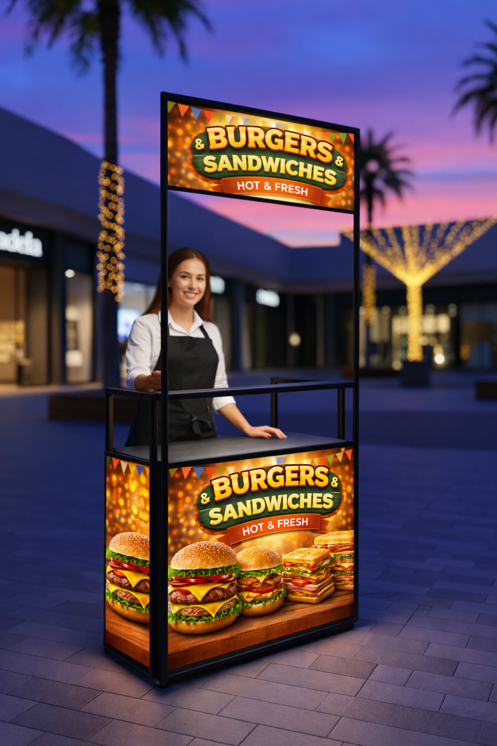 hanamori premium foldable burger & sandwich cart (with storage | lit | pre designed artwork) – 3×7 hanamori premium foldable burger & sandwich cart (with storage | lit | pre designed artwork) – 3×7