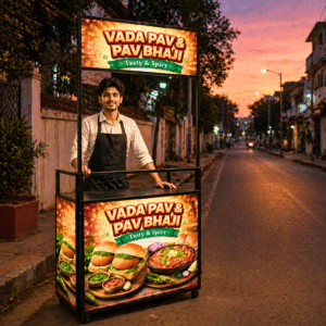 hanamori premium foldable vada pav & pav bhaji cart (with storage | lit | pre designed artwork) – 3×7