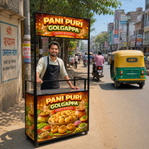 hanamori premium foldable pani puri / golgappa cart (with storage | lit | pre designed artwork) – 3×7