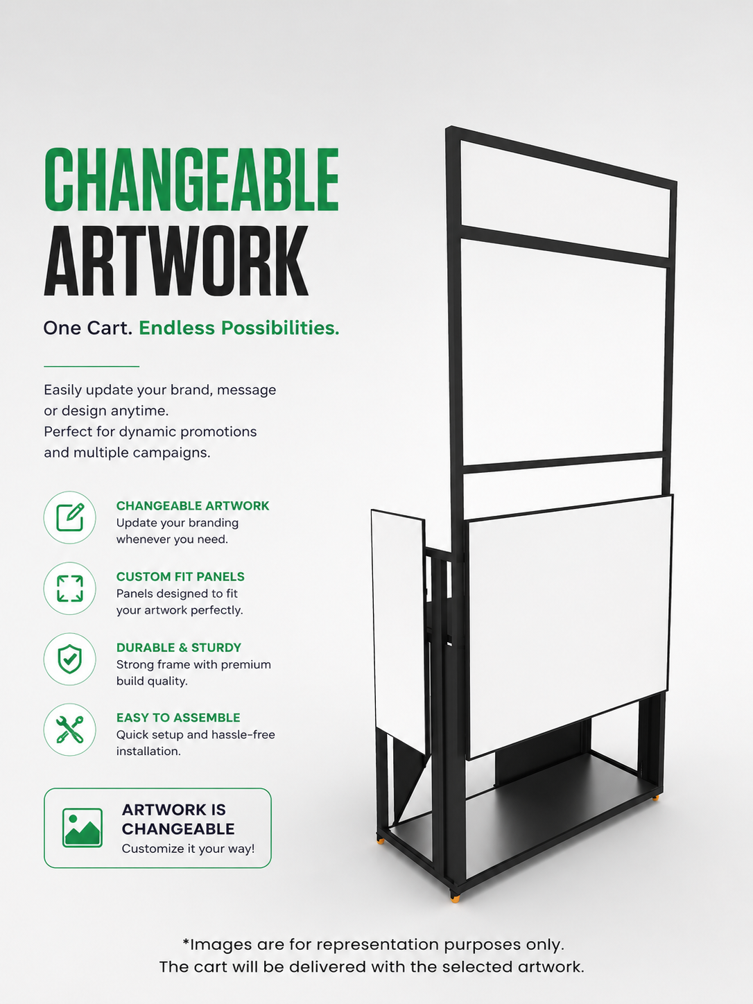 custom branding cart for selling & promotions | fully foldable stall with internal storage, wheels & changeable artwork panels | lit custom branding cart for selling & promotions | fully foldable stall with internal storage, wheels & changeable artwork panels | lit