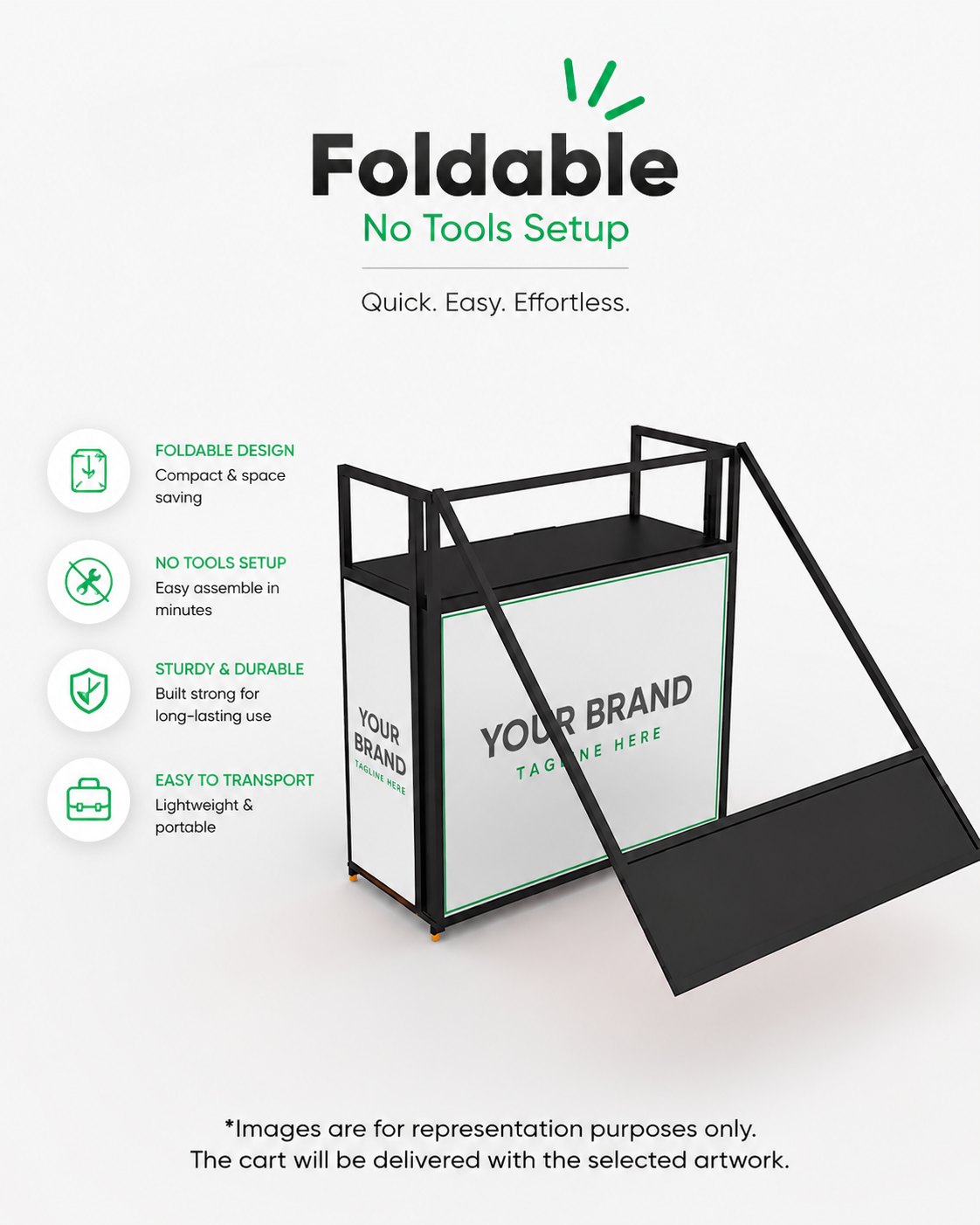 custom branding cart for selling & promotions | fully foldable stall with internal storage, wheels & changeable artwork panels | lit custom branding cart for selling & promotions | fully foldable stall with internal storage, wheels & changeable artwork panels | lit